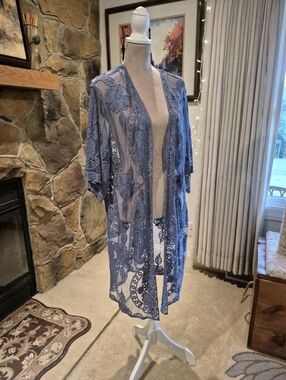 New Time and Tru Blue Lace Bathing Suit Coverup Size L/XL